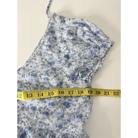 Hollister Blue Floral Milkmaid, Cottagecore Boho‎ Ruffle Sleeve Peplum - Picture 5 of 11